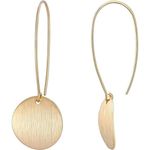 Long Gold Circle Dangling Earrings for Women Lightweight Flat Brushed 18k Gold Photo 6