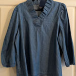 Crown & Ivy Women's Blue Denim Ruffle V-Neck Blouse Plus Size XXL Photo 0