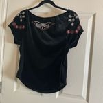 Free People Black Velvet Top with Embroidered Details M Photo 7