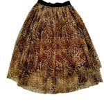 Y2K Sheer Leopard Print Mesh Tiered MIDI Skirt Sz S Animal Full Ballet Lined Brown Photo 0