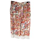 ZARA Women's Floral Wide-Leg Cropped Pants Lace Trim Multicolor Size L Boho Photo 1