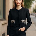 ZARA NWT  BLOGGERS FAVE BEADED AND CHAIN DETAIL POCKET BLAZER BLACK Photo 0