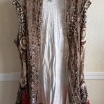 Tempo Paris Boho Crochet Size Medium Brown Animal Print Fall Layering Kimono Photo 0