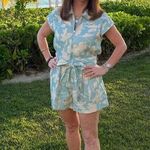 Tanya Taylor Blue Floral Cotton Zip Up Front Skye Mini Romper Size Medium Photo 3