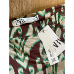 ZARA  Printed mid-rise straight leg Front zip Pants Size XS Brown Green Cream NWT Photo 1