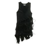 Cache Vtg black metallic fringe tank top sleeveless asymetrical hem tunic Sz XS Photo 2