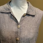 Flax ‎ by Jeanne Engelhart Womens Gray  Sleeveless 100% Linen Button Shirt Small Photo 3
