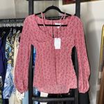 Equipment Arden Puff Sleeve Silk Top in Red Geometric Print Photo 3