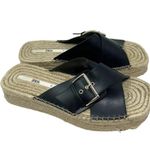ZARA  Black Leather Buckle Espadrille Jute Slide Sandals Size 41‎ / US 10.5 Photo 0