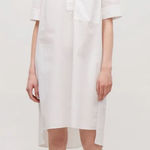 COS White Voluminous Poplin Collared Cotton Shirt Dress Size 4 Classic Modern Photo 0