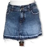 SO Denim Jean Mini Skirt Frayed Hem Distressed Look Beaded Photo 8