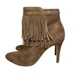 White House | Black Market Suede Fringe Brown Ankle Boots Sz 7 Stiletto Sassy Boho Photo 3