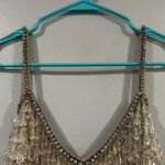 Mac Duggal  10101 Nude Silver V-Neck Column Gown with Fringe Embellishments sz 2 Photo 3