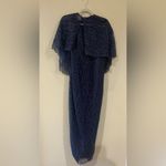 Marchesa Notte Formal Beaded Sequin Column Evening Gown with Removable Cape Blue Size 6 Photo 3