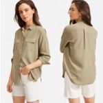 Everlane The Washable Silk Relaxed Button Down Shirt Covert Green Size 14 Photo 2
