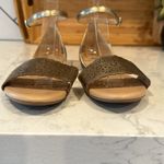 Old Navy Laser cut peep toe metallic gold ankle strap sandals summer size 7 Photo 4