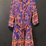 Rene Derhy Ainoa Waist Belted Three Quarter Sleeve shirt Dress Floral viscoe S Blue Photo 7