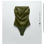 ZARA Olive Green Vegan Leather Bustier Bodysuit with Straight Neck Size Medium Photo 2