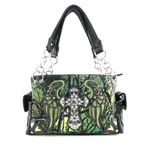 Cross Angel Wings Tree Camouflage Women's Handbag Purse Green Photo 0