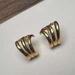 Swavorski Napier Gold Tone Large Curved Stud Pierced Earrings Signed Photo 0