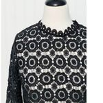None Boho Open Knit Crochet Floral Lace Top Long Sleeves High Neck Black Size Large Photo 2