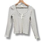 Pact Organic Henley Shirt Women's Small White Black Striped Ribbed Long Sleeve Size L Photo 0