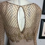 Jovani  Evening Long Sleeve Beaded Illusion Beige Gatsby Deco Formal Keyhole Gown Photo 11