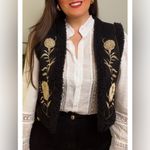 ZARA  Black Sherpa Suede Vest Embroidered floral boho Shearling Photo 6