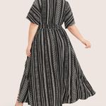 Bloomchic Solid Geometric Dolman Sleeve Pocket Shirred Split Hem Dress Photo 4