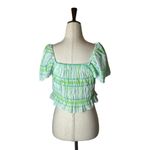ZARA  Green And White Plaid Square Neck‎ Puff Sleeve Smocked Cropped Top Size XS Photo 2