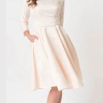 Unique Vintage 1950s Style Cream Satin Sleeved Lana Bridal Dress NWT | SMALL | Photo 1