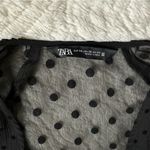 ZARA  Black Sheer Velvet Polka Dot V Neck Plunge Bell Sleeve Blouse Swiss Dot Top Photo 3