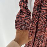 Line and Dot Silk Chiffon Printed Long Sleeve Tiered V Neck Midi Peasant Dress Photo 4