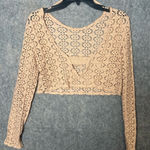 Free People  Beach Woman Size XS Tan‎ Eyelet Long Sleeve Crop Photo 0