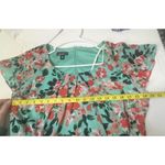 ALYX Dress Turqoise Floral/Denim Ruffle Cap Sleeve w/ Empire Waist Belt Size 14 Photo 5