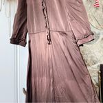 Jigsaw Silk Satin Ruffle Shirt Brown Midi Dress Size 4 Photo 7