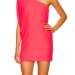 Aidan Mattox NWT One Shoulder Draped Flowy Lip Pink Mini Dress Party Bright Bold Photo 1