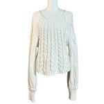 Free People  Chunky Cable Knit Sandre Pullover Sweater Ivory Size Large Ethereal Photo 7