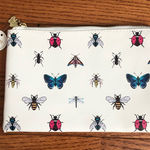 Luxe Deluxe Cream Pouch with Insect Butterfly Design Faux Leather Cosmetic Bag NWT Photo 0