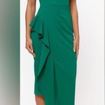 Betsy and Adam Off-the-Shoulder Stretch Crepe Drape Front Sheath Midi Dress Photo 3