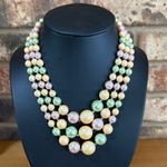 Vintage Mid Century Japan triple strand mint green, peach, pink beaded necklace Green Photo 0
