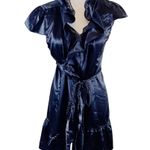 Lucy Paris Black Medium Satin Ruffle Wrap Dress Photo 1