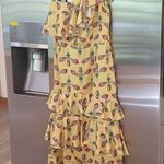 💕PATBO💕 One Shoulder Tiered Ruffle Midi Dress ~ Bright Yellow Print 8 NWT Photo 4