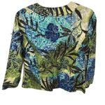 Chico's Floral Cotton Sequined Jacket Women's Size 1 Blue Green Brown Photo 2