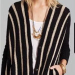 Free People Medium Black Beige Chevron Striped Chunky Circle Cardigan Sweater Photo 0