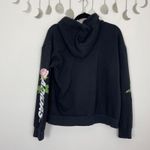 Adidas  Woman's Sz L Black Hoodie Sweatshirt with Embroidery‎ and Roses Photo 6