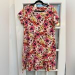 Lands' End Pink & Yellow Floral Ruffle Hem Pullover Jersey Tee Shit Dress Size L Photo 0
