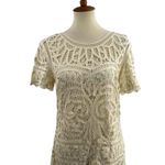 SEA Dress Cream Boho Crochet Lace Short Sleeve Lined Mini Wedding Feminine 8 New Photo 1