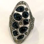 Onyx Vintage Marcasite Black  Sterling Silver Cocktail Ring Photo 2
