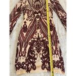 Main Strip  sequin bodycon mini dress, nude mesh with burgundy‎ beaded design L Photo 9